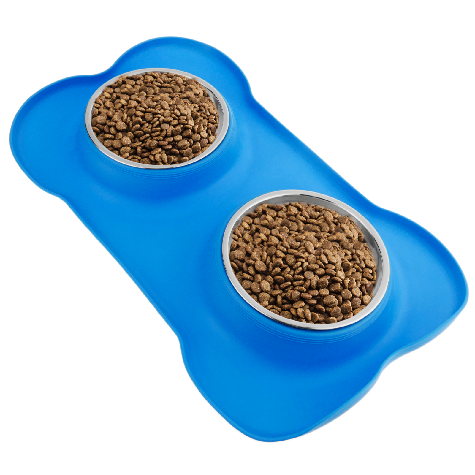Tigela para animais de estimação em aço inoxidável. Alimentador para cães e gatos com bandeja de silicone antiderrapante.