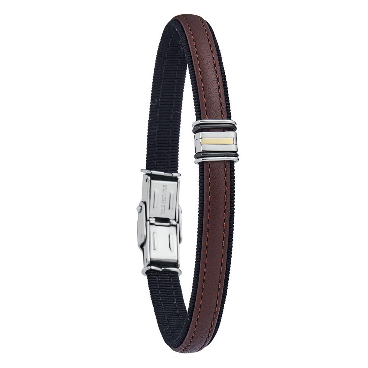 Bracelet Jourdan Gois cuir marron acier or