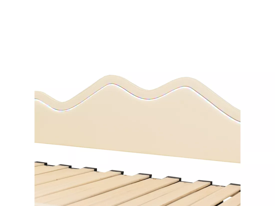 Lit gigogne 90/180 x 190 cm pour enfant - Canapé-lit - Cuir PU - LEDs - Beige