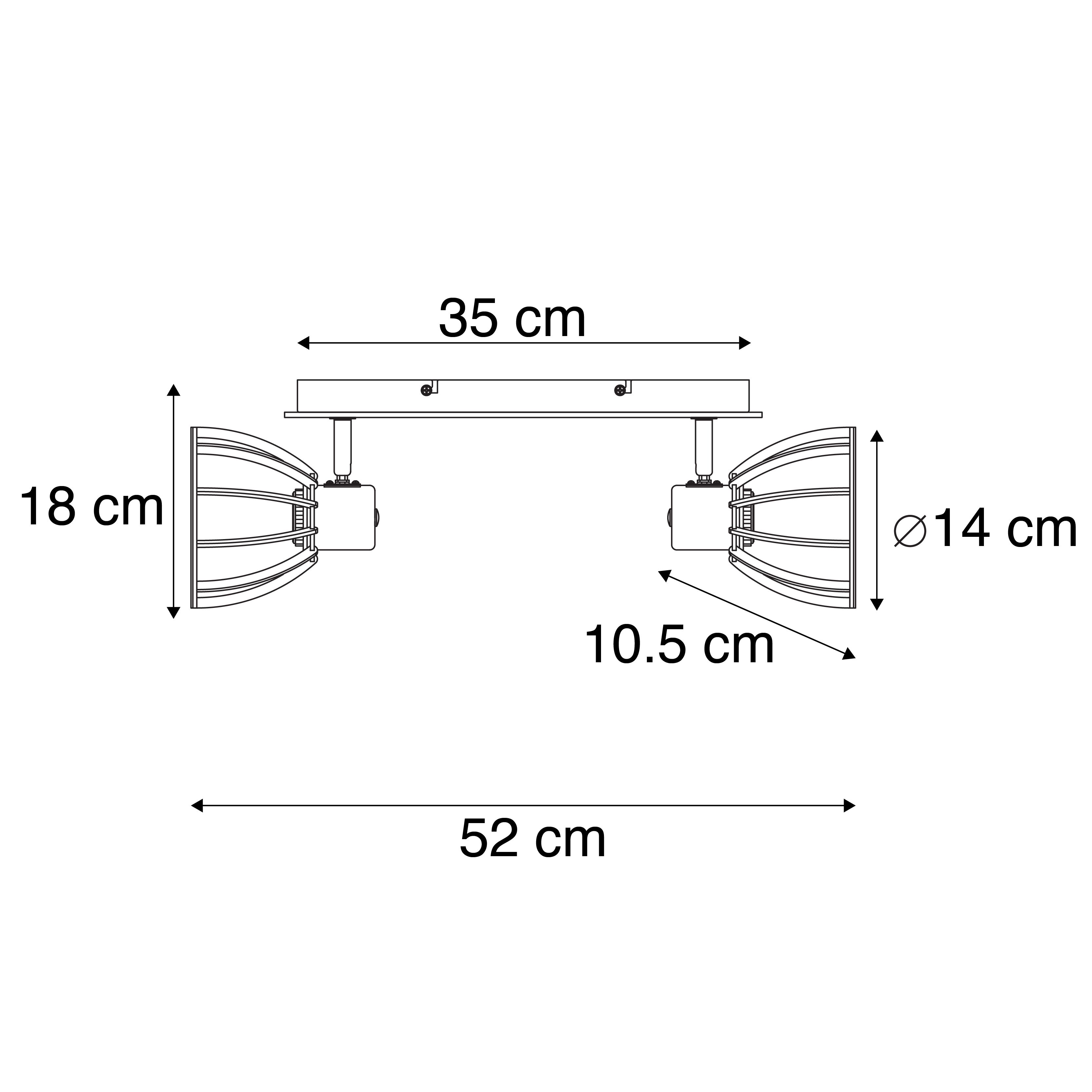 Industriële plafondlamp zwart 2-lichts - Fotu