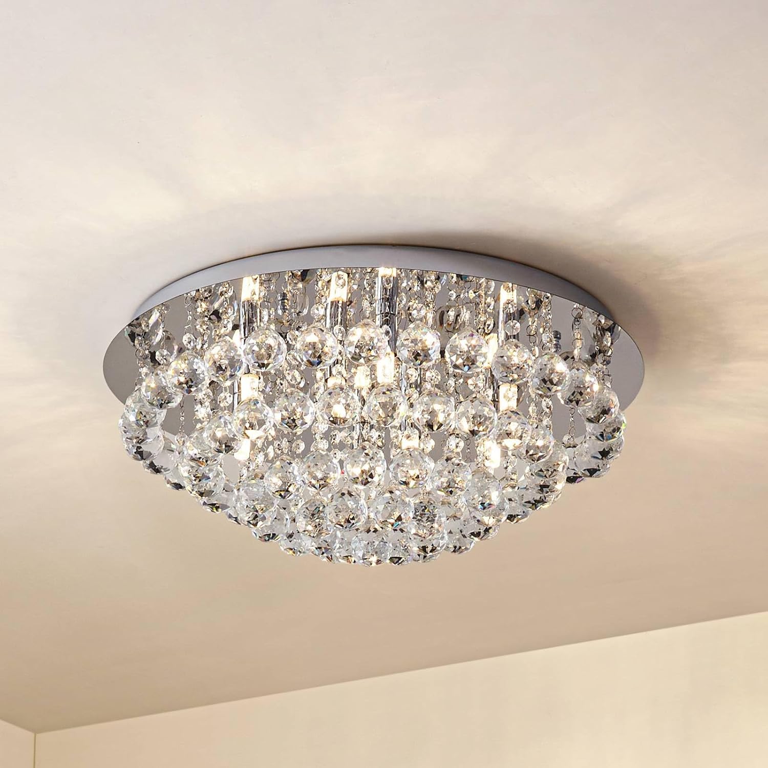 Lindby Kristall Deckenlampe chrom, Kronleuchter Deckenleuchte 8x G9 ohne Leuchtmittel Wohnzimmerlampe Schlafzimmerlampe Esszimmerlampe Büro