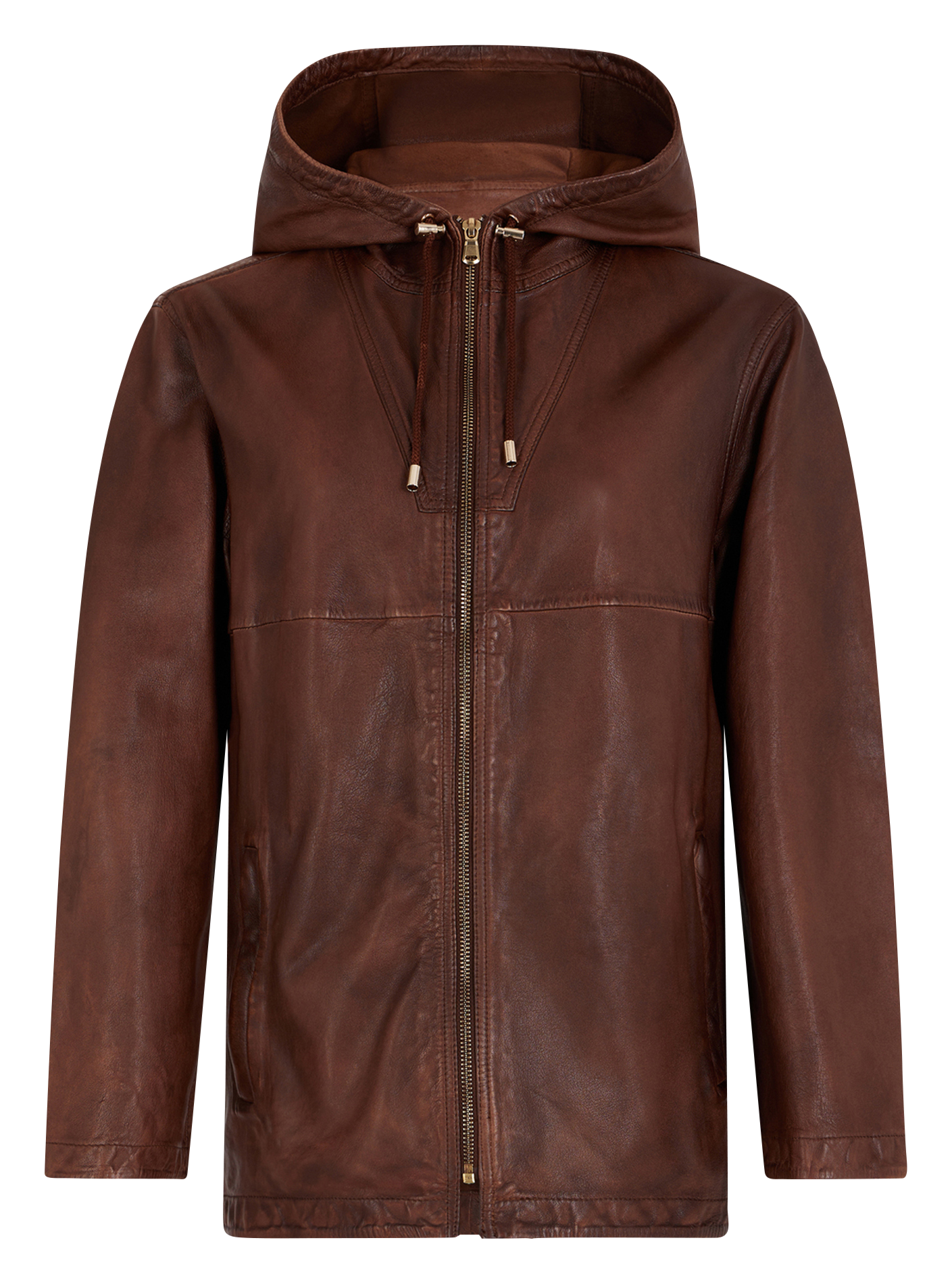 BAYLIE - Veste zippée à capuche en cuir| Marron