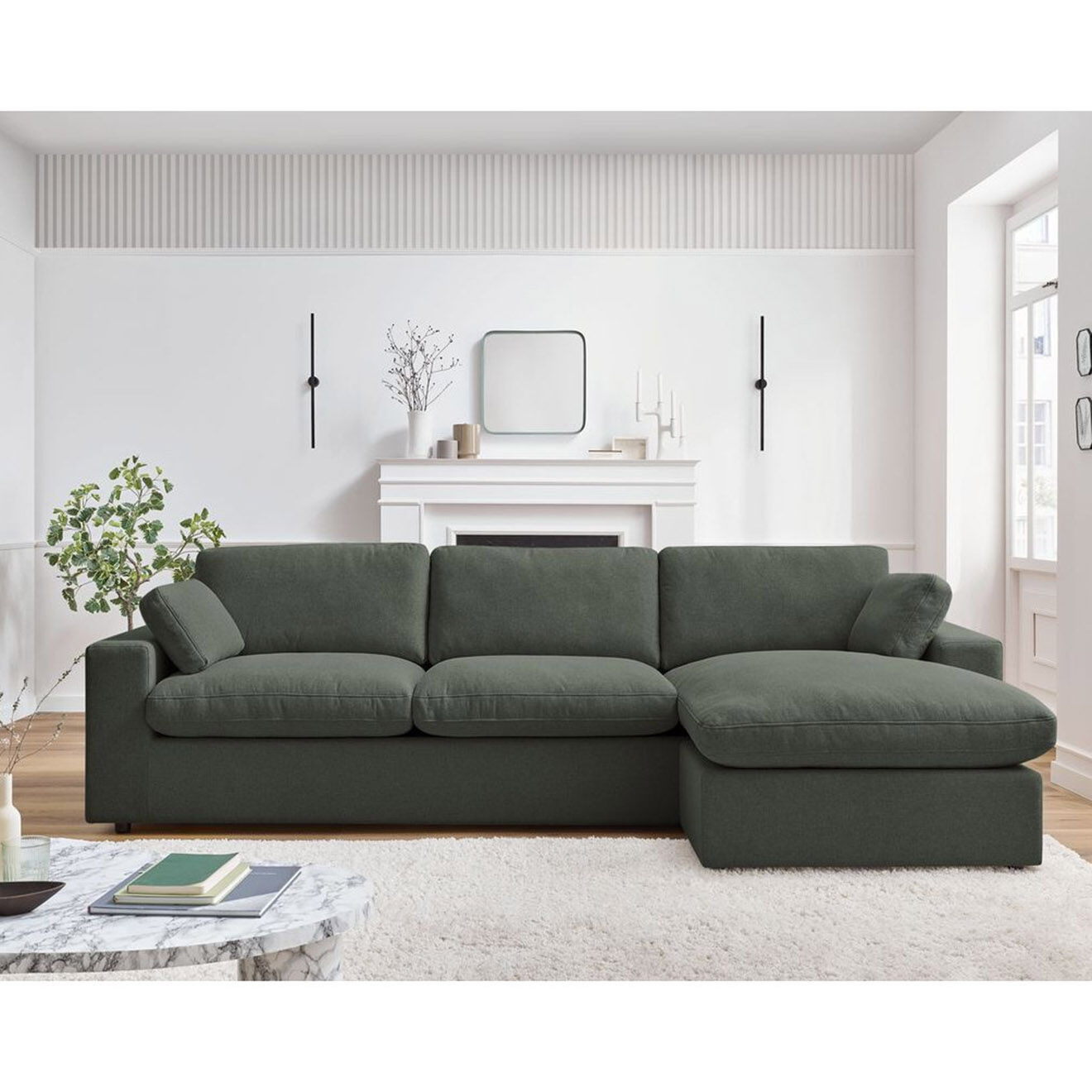 Bobochic Canapé d'angle fixe réversible belair vert - 280x139 cm