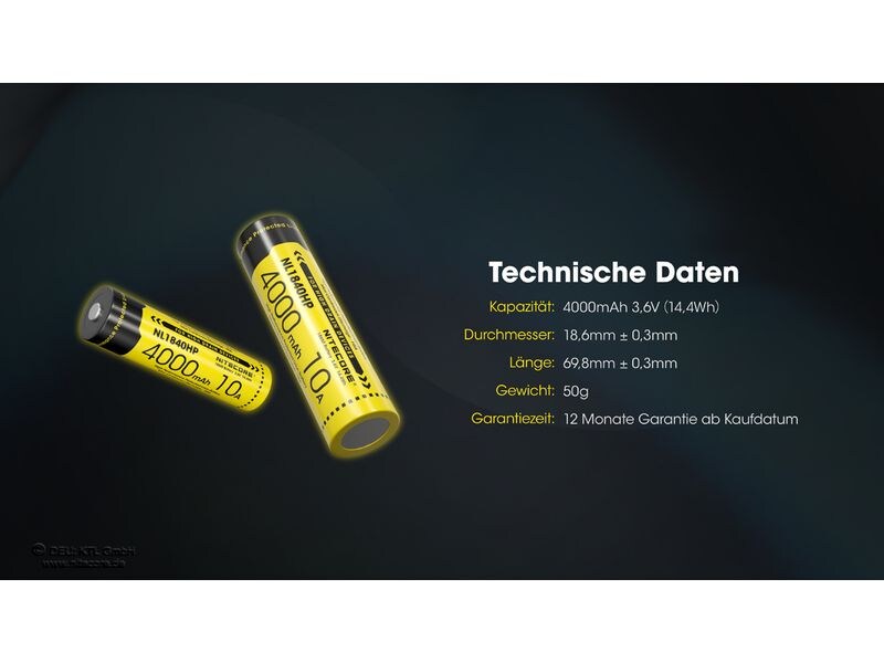 Nitecore Akku NL1840HP 4000 mAh Akku für verschiedene Nitecore-Stirnlampen