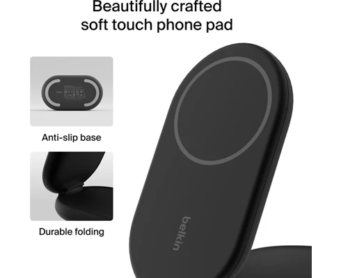 Belkin 2-in-1 Magnetic Foldable Wireless Charger with Qi2 15W, black