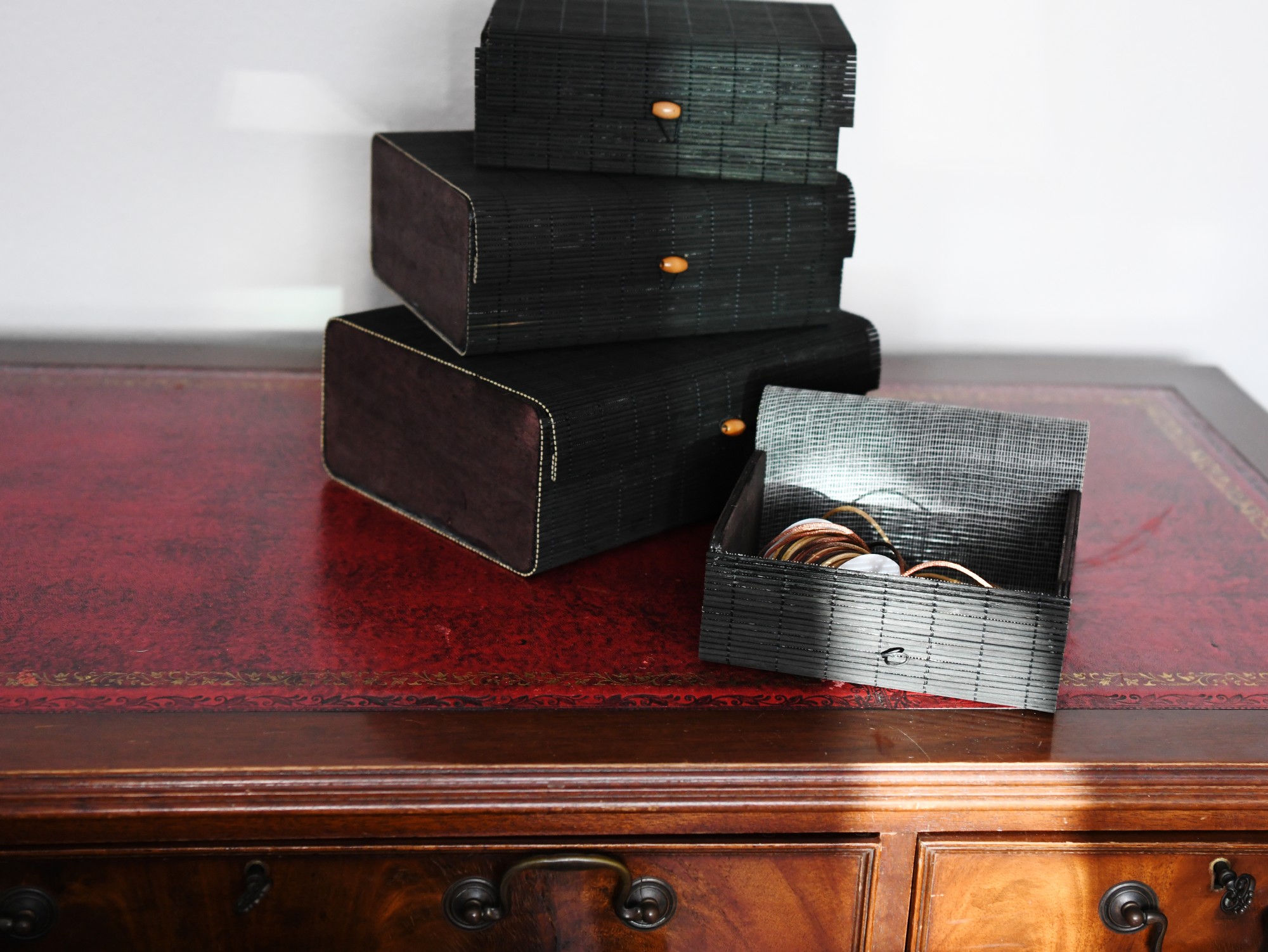 4er-Set Bambus-Deckelboxen schwarz von fischer's lagerhaus