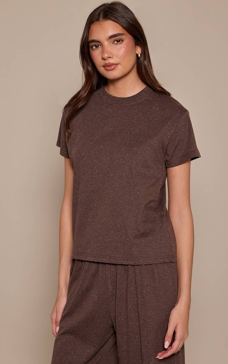 Marron Foncé Ensemble Coordonné T-shirt Moucheté