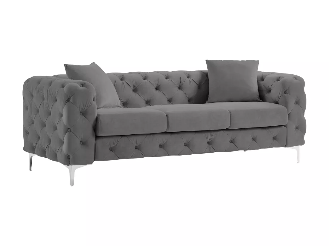 Canapé 3 places chesterfield en velours anthracite EDWINA