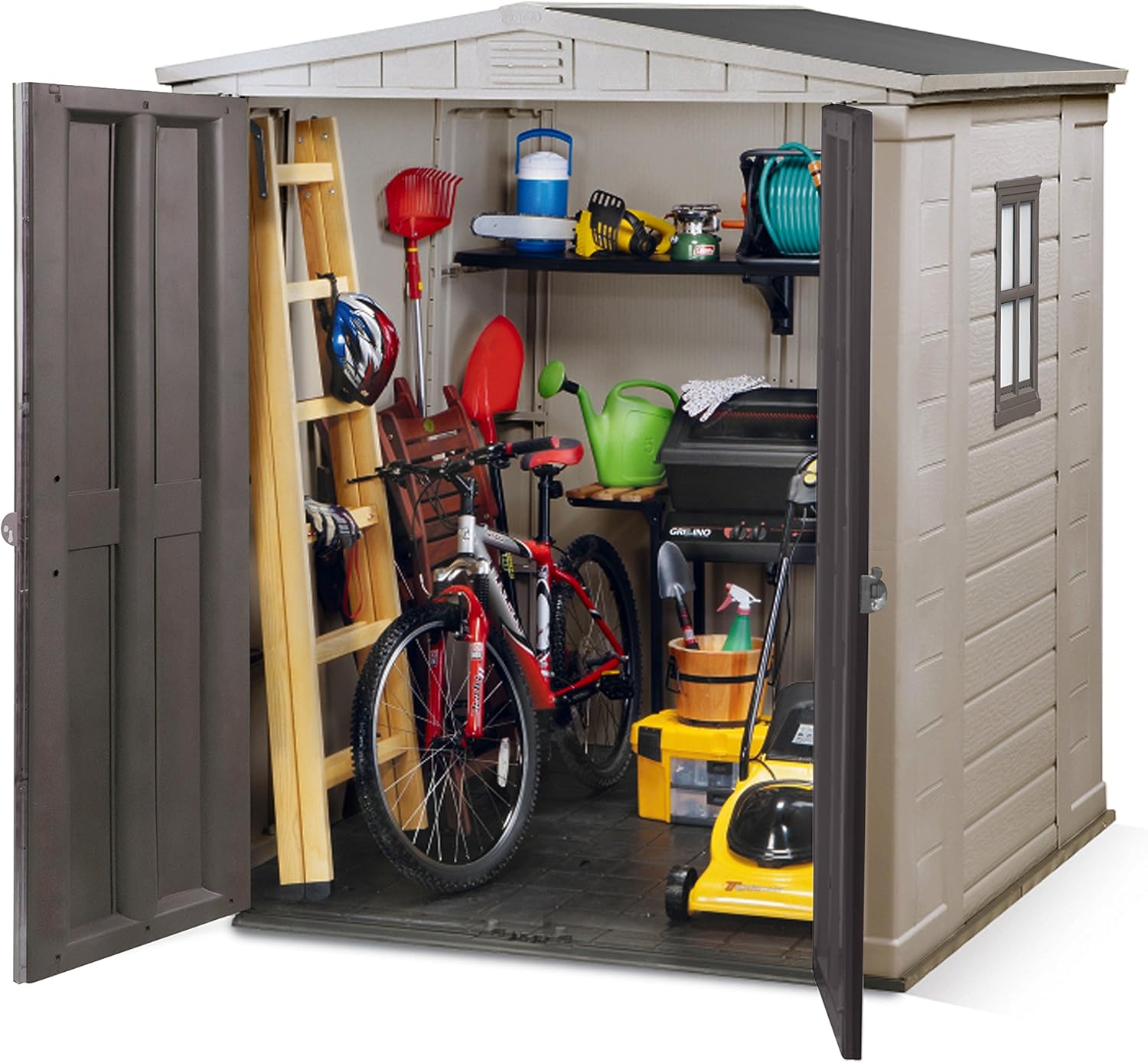 Keter Gerätehaus Factor 6x6, Beige, 6.2m³ Rauminhalt, Außenmaße (B/T/H):178 x 195.5 x 208 cm, wetterfest, wasserdicht, UV-beständig, Outdoor