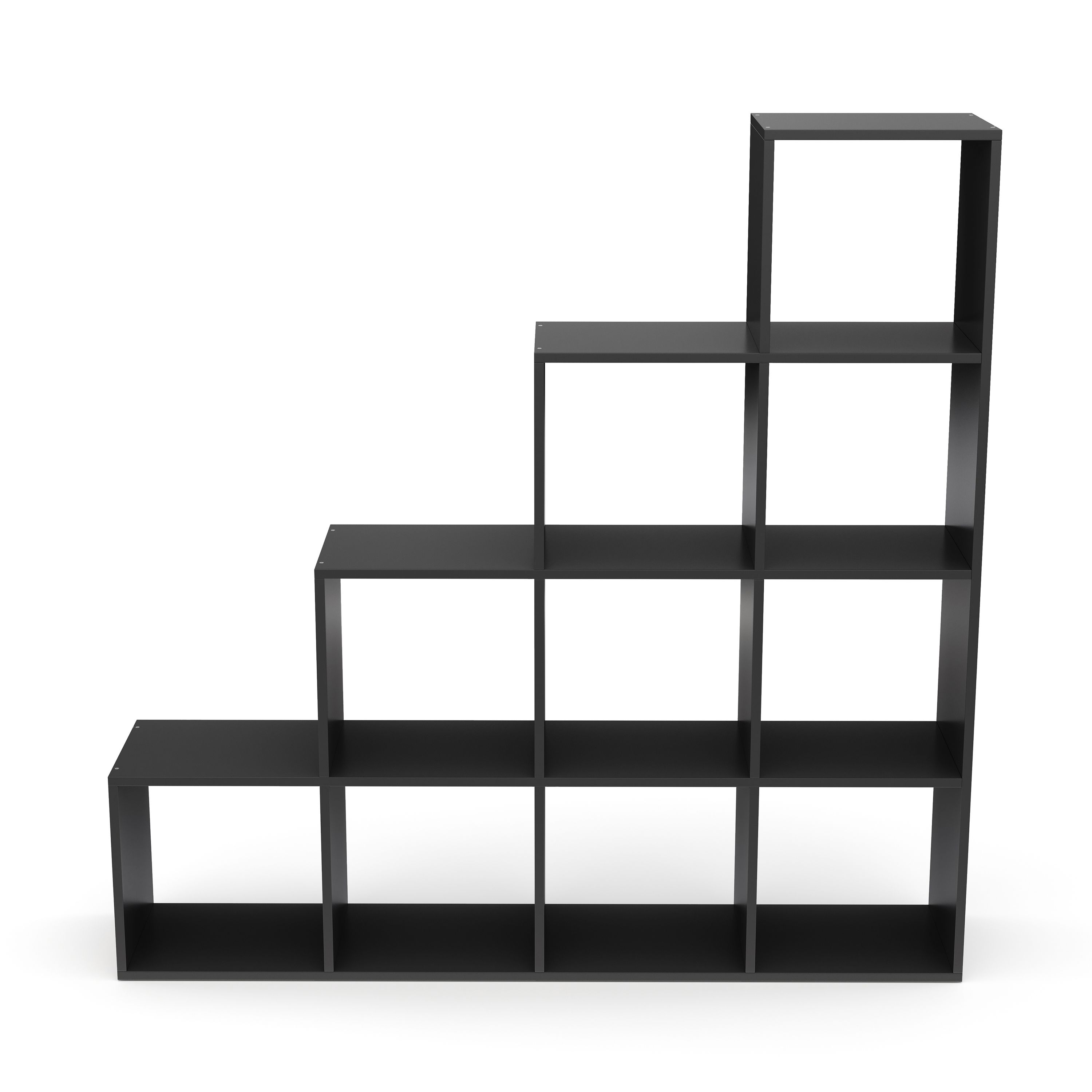Treppenregal Raumteiler OMAR 10 Fächer 142 x 142 cm schwarz