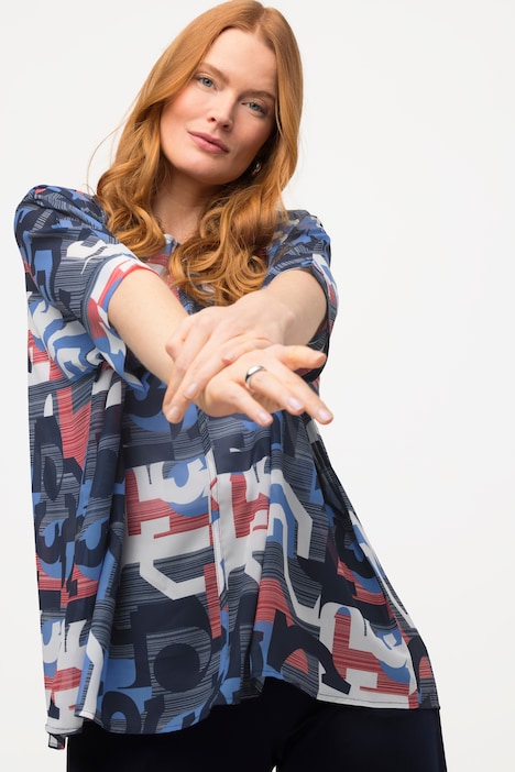 Chiffon-Überwurf, grafischer Druck, Oversized, 3/4-Arm