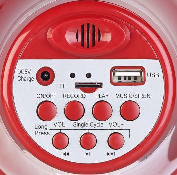 Megafon Sirene Hand Lautsprecher mit Aufnahmefunktion MP3 / Micro SD Kartenslot - Rot / Weiss