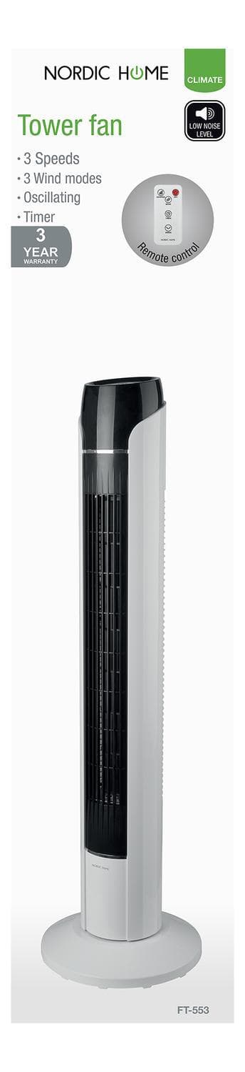 NORDIC HOME 2-i-1 tårnventilator og luftcirkulator, 3 hastigheder