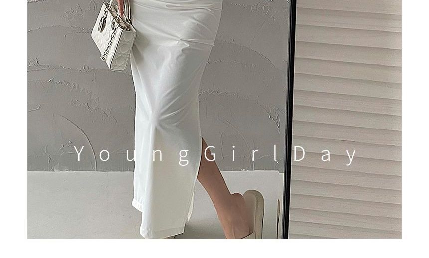 RainGirl - Hoge taille effen midi-rok met rechte pijpen