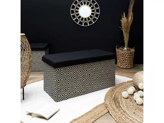 Coffre Banc Pliable Tresse Noir