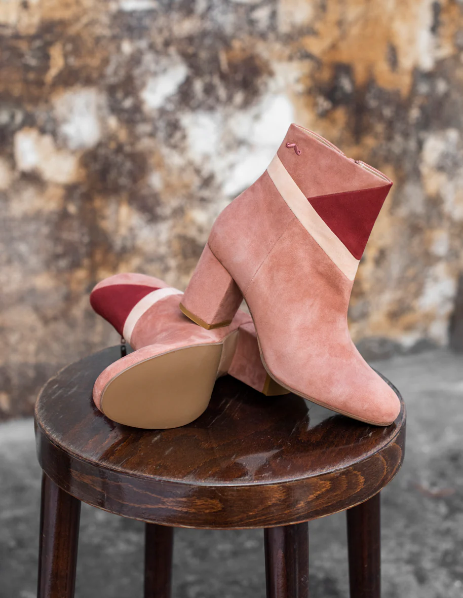 Bottines à talons Léonie - Suède Saumon Bordeaux