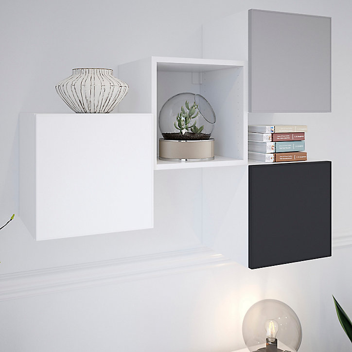 Cube de rangement blanc avec porte anthracite mat GoodHome Atomia H. 37,5 x L. 37,5 x P. 37 cm