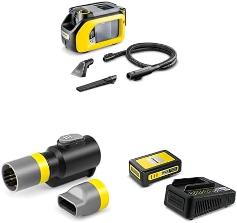Kärcher SE 3-18 Compact Home, Akku-Waschsauger, Gelb (Sprühschlauch, extra Wasch- & Fugendüse zur Polsterreinigung, 75 mm Arbeitsbreite, Durchspülfunktion) inkl. 18 V Starter Kit 18/2 + Schuhreiniger
