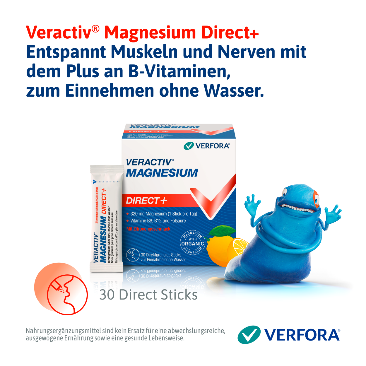 VERACTIV Magnesium Direct+<br>30 Stück, Stick, Zitrone