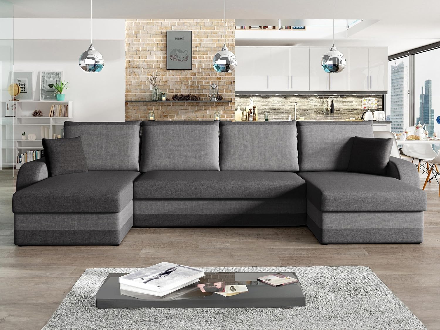 Mirjan24 Ecksofa Kristofer U, Design Eckcouch Couch mit Schlaffunktion, DREI Bettkasten, Wohnlandschaft, Bettfunktion, U-Form Sofa, Seite Universal, Farbauswahl (Lux 06 + Lux 05.)