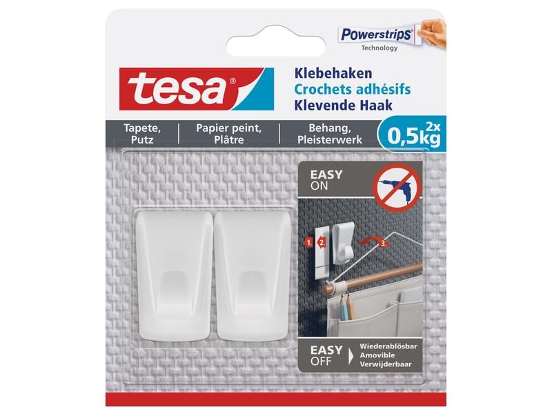 tesa Klebehaken für Tapeten & Putz 0,5 kg Klebehaken für Tapete & Putz