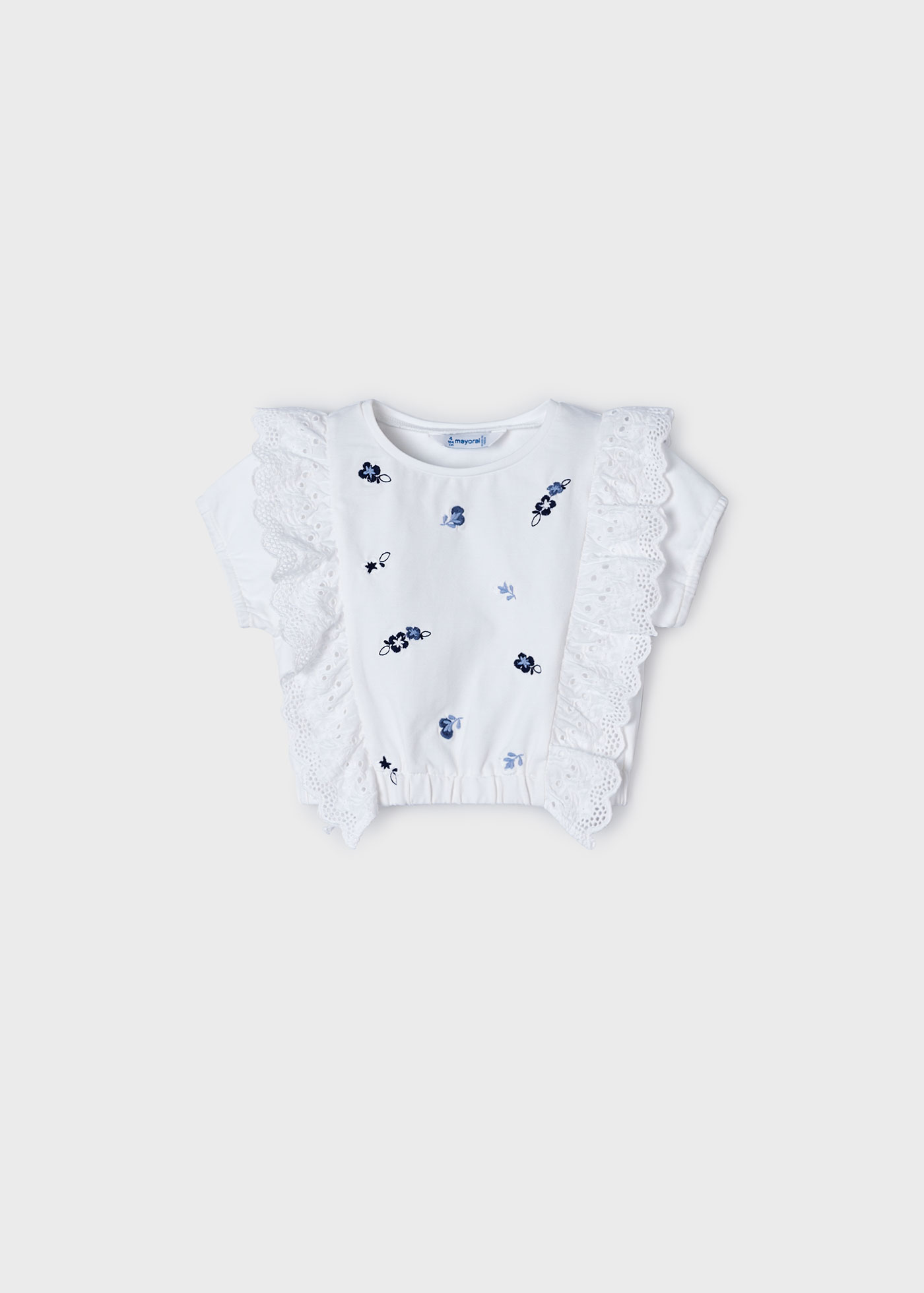 Camiseta infantil com babados bordados