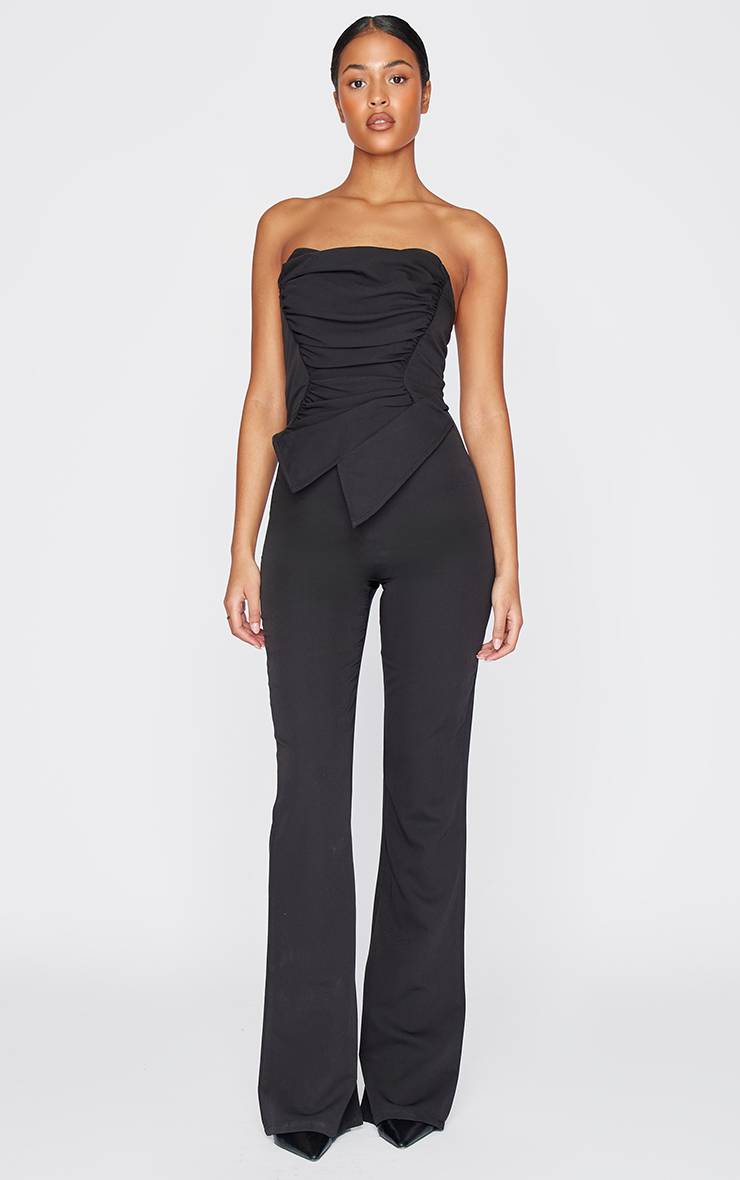 Noir Combinaison Bandeau Corset À Fronces Et Pointe Pour Grande Taille