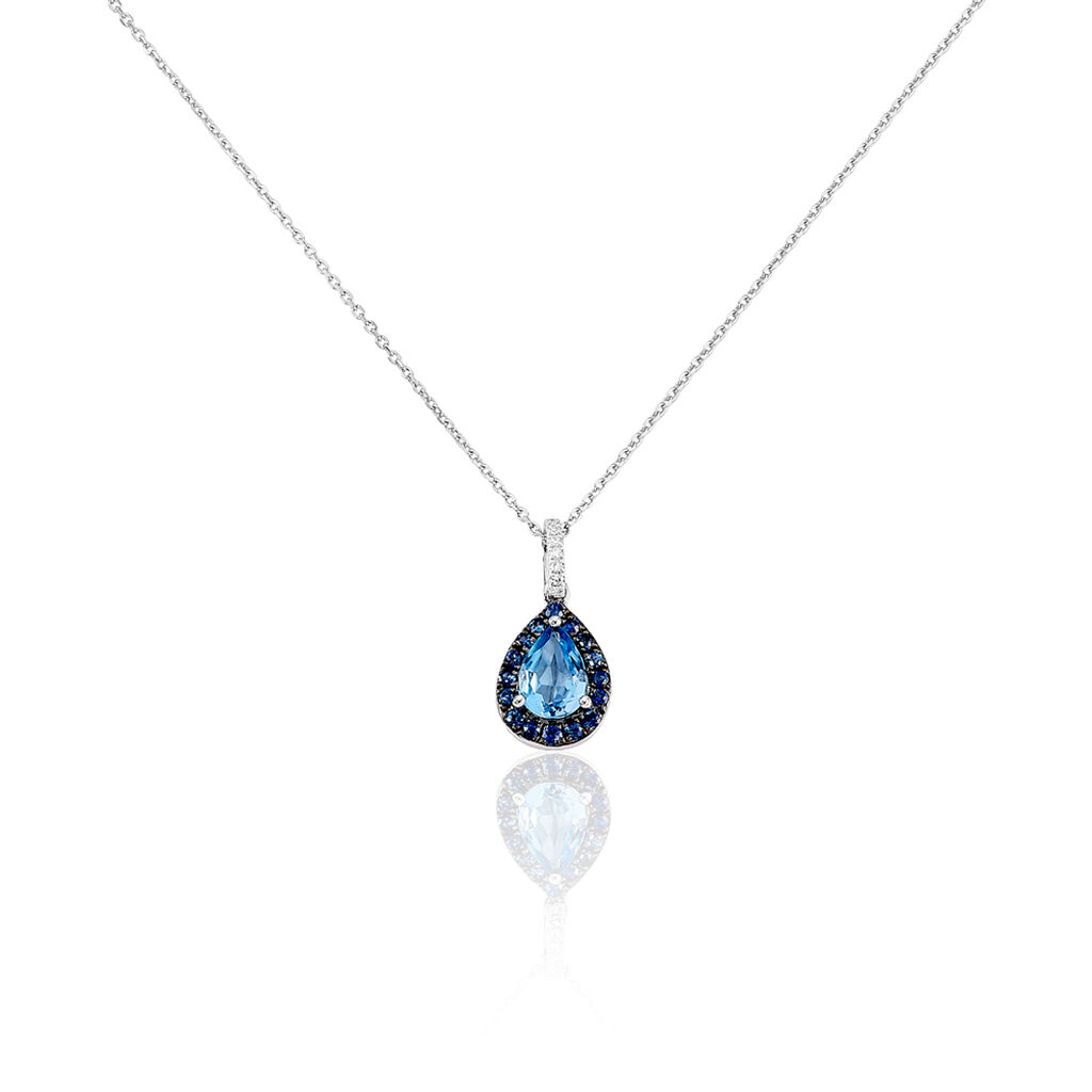 Collier Kenza Or Blanc Topaze Et Saphir Et Diamant