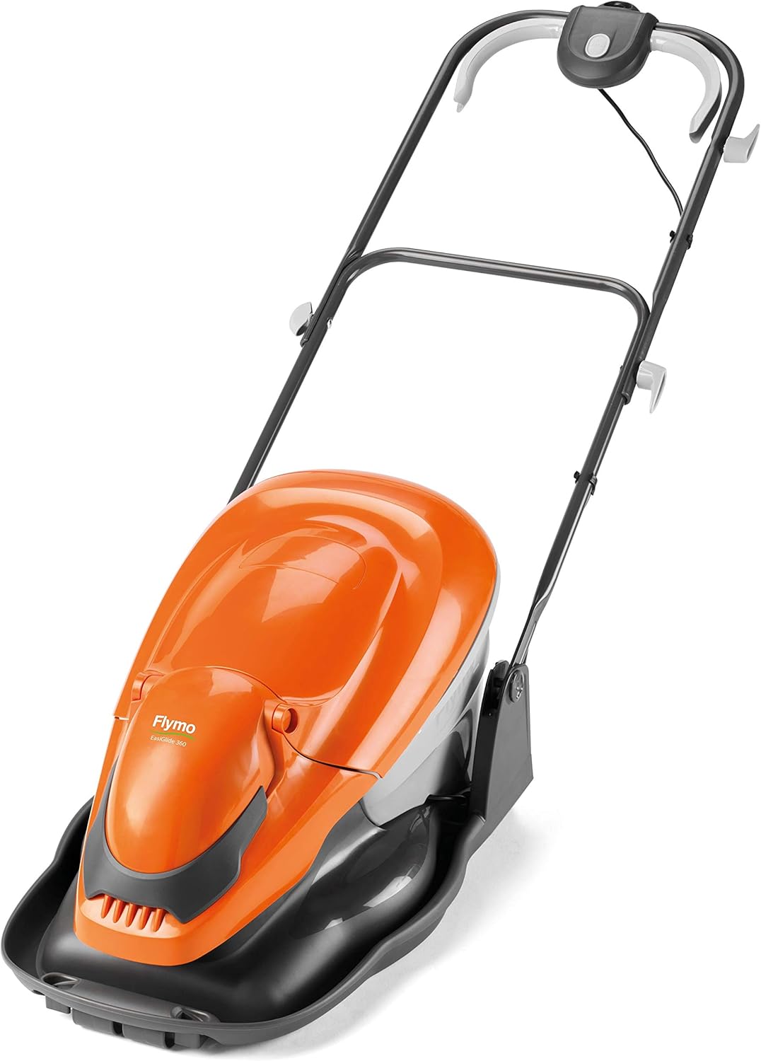 Flymo EasiGlide 360 Hover Collect Rasenmäher – 1800-W-Motor, 36 cm Schnittbreite, 26-Liter-Grasauffangkorb, flach zusammenklappbar, 10 m Kabellänge, 9704832-01, Orange/Grau, 36 cm Cutting Width