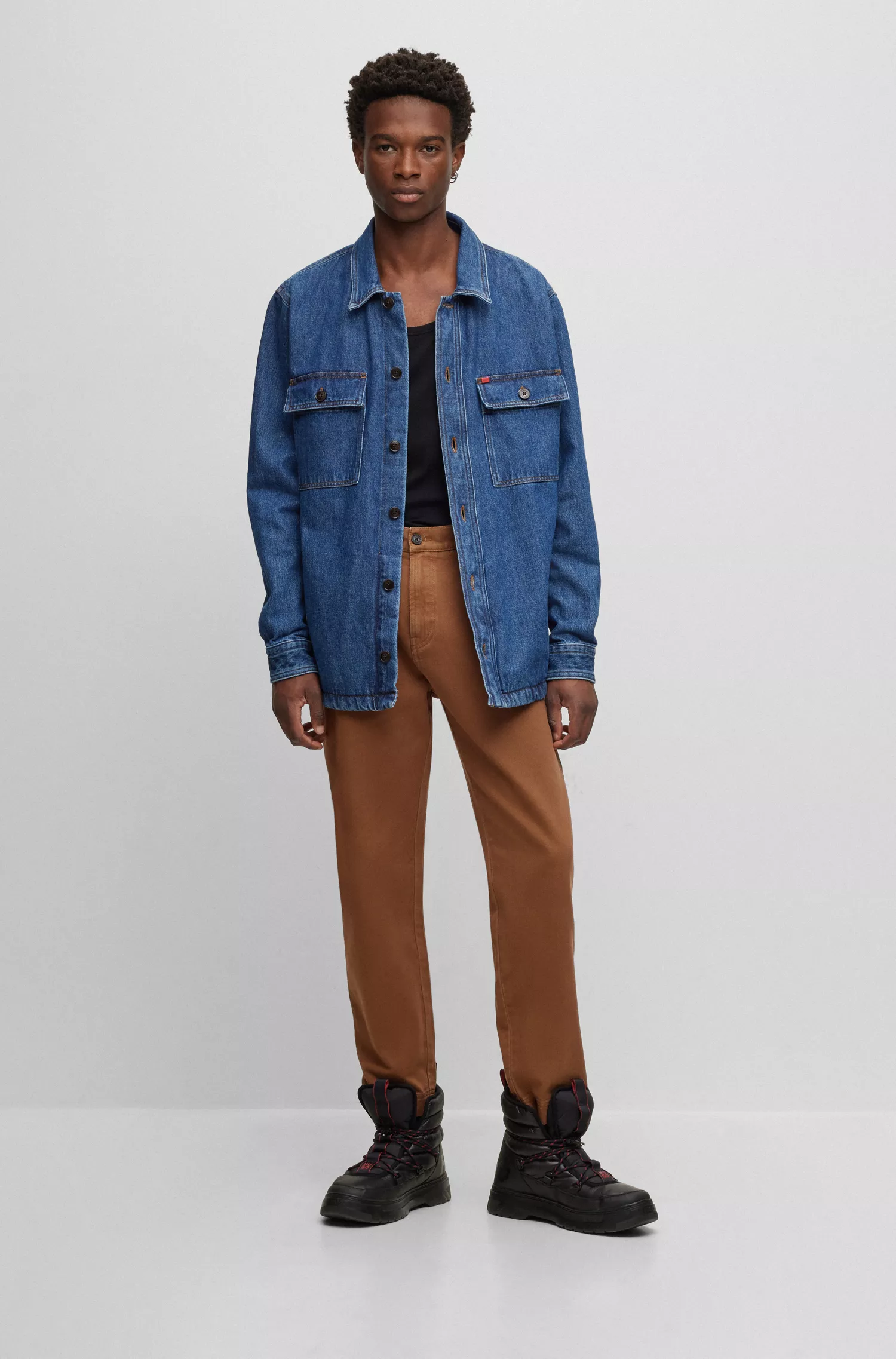 Sobretudo HUGO vermelho de modelagem oversized em denim de algodão com detalhe do logo