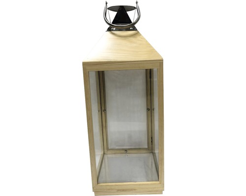 Houten lantaarn, zilver, 25 x 25 x 68 cm