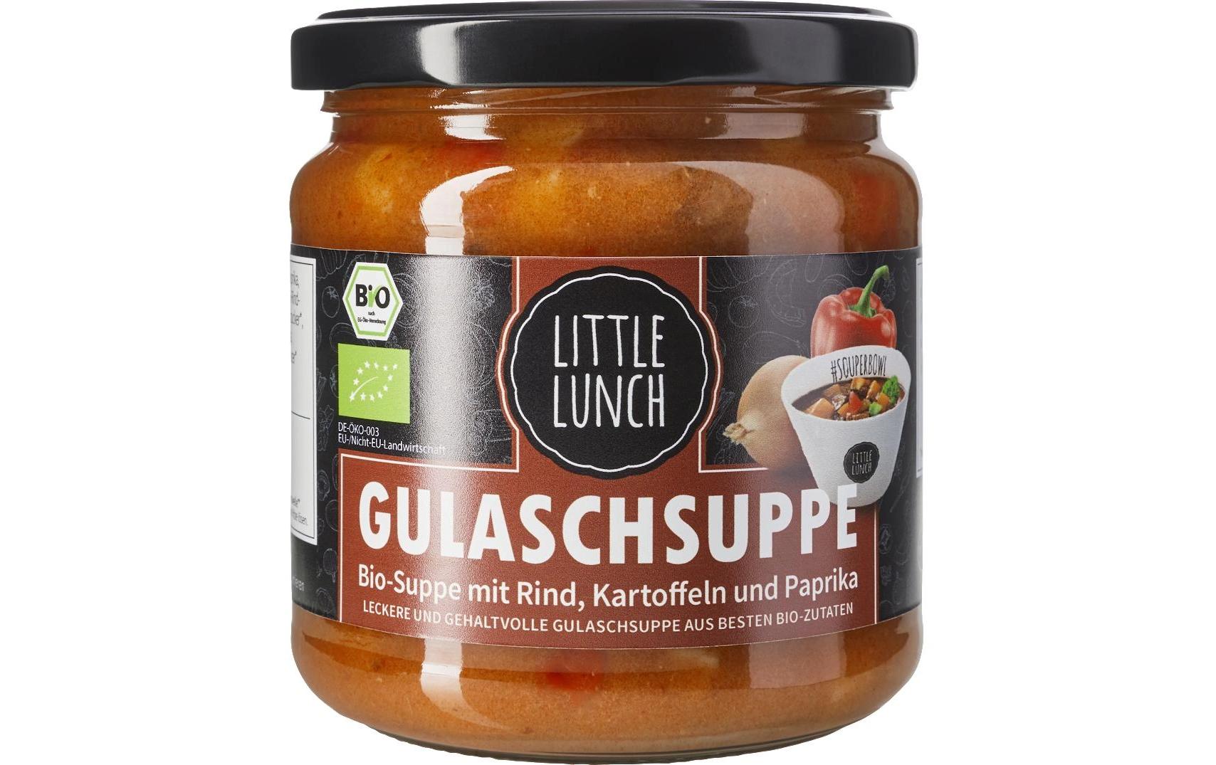 Bio Gulaschsuppe 350 mlBio-Suppe mit Rindfleisch, Kartoffeln und Paprika