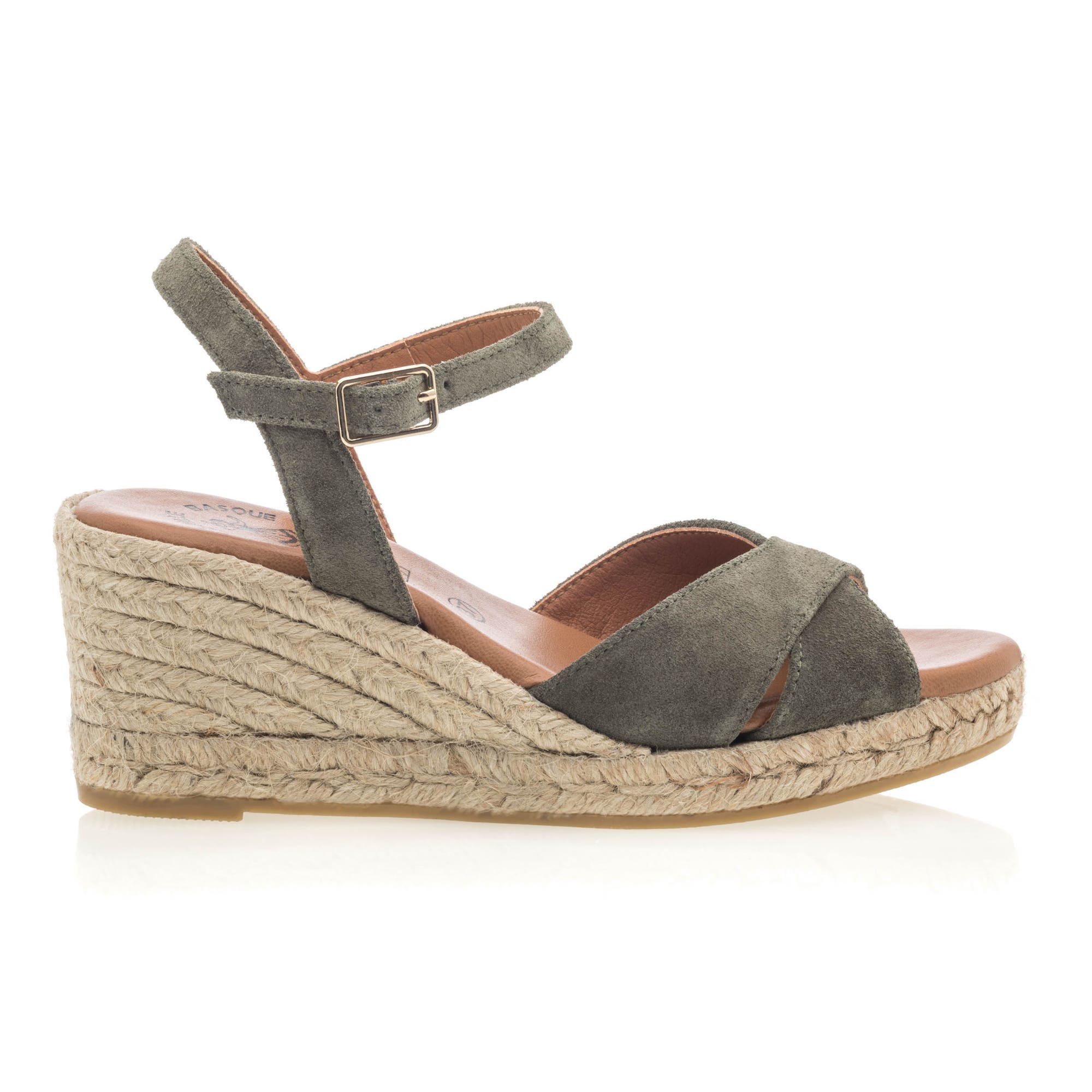 Espadrilles à talon Femme en cuir kaki