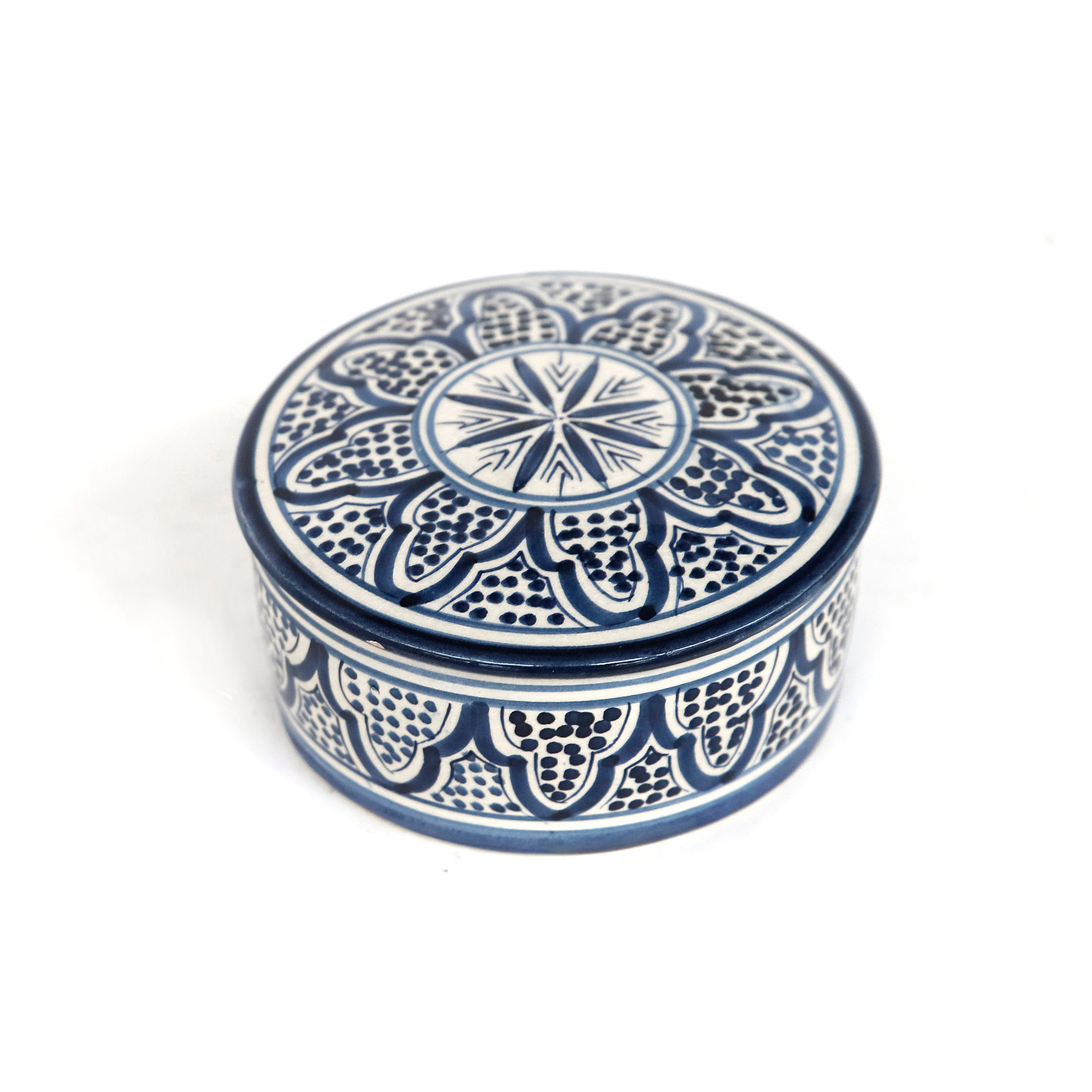 Deckelbehälter aus Keramik, blau, weiß, H 5 cm, Ø 12 cm von fischer's lagerhaus