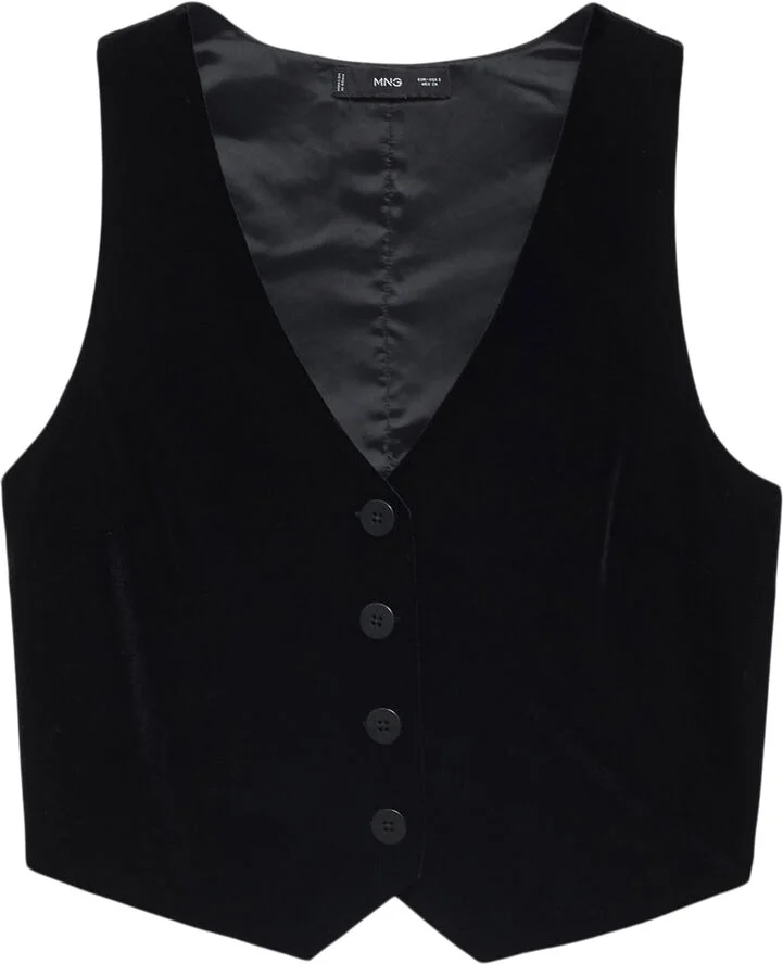 MANGO Cropped velvet waistcoat Black