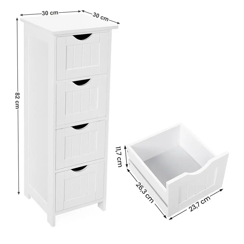 Bobbel Home - Smalle Ladekast - 4 Lades - Hout - Wit