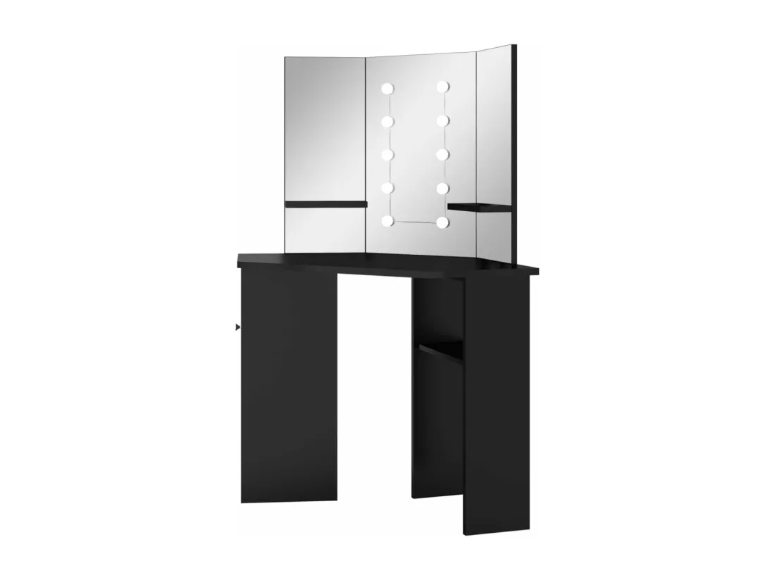 Coiffeuse d'angle avec LED Noir 111x54x141,5 cm