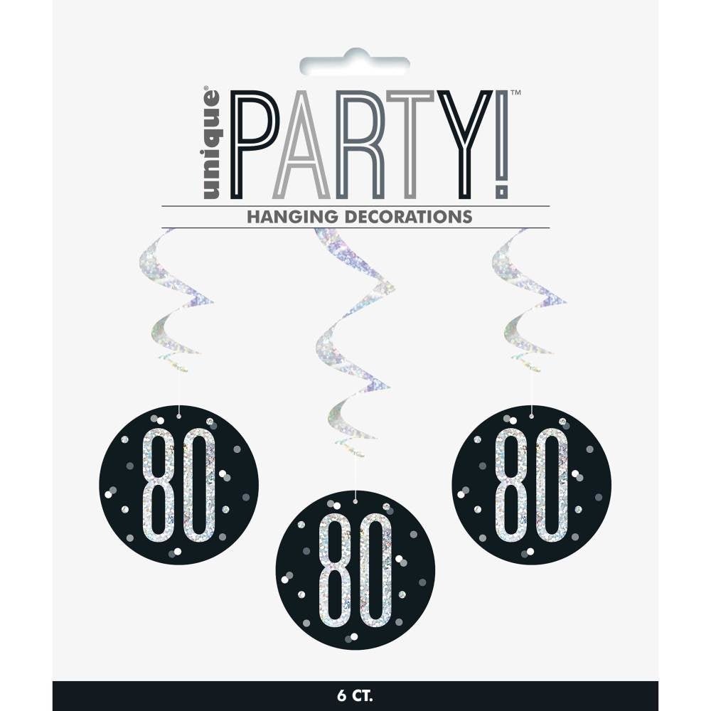 Hangdecoratie 80 Jaar Zwart 81cm 6st