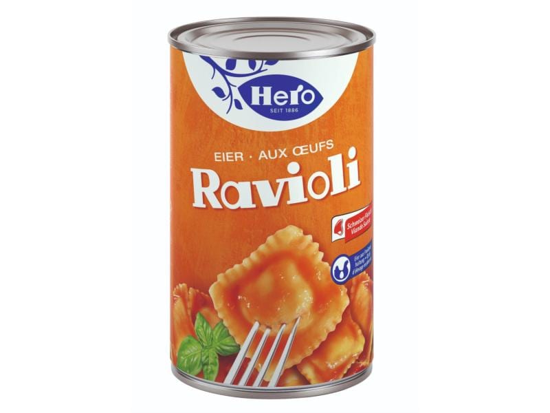 Hero Dose Eier Ravioli 1.180 kg Weiche Teigtaschen mit Fleischfüllung und würziger Tomatensauce
