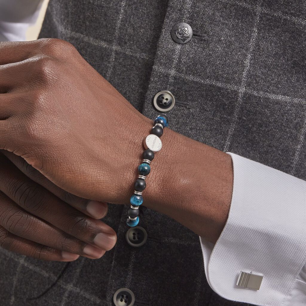 Bracelet Jourdan Homme 1921 Acier Blanc œil De Tigre Onyx