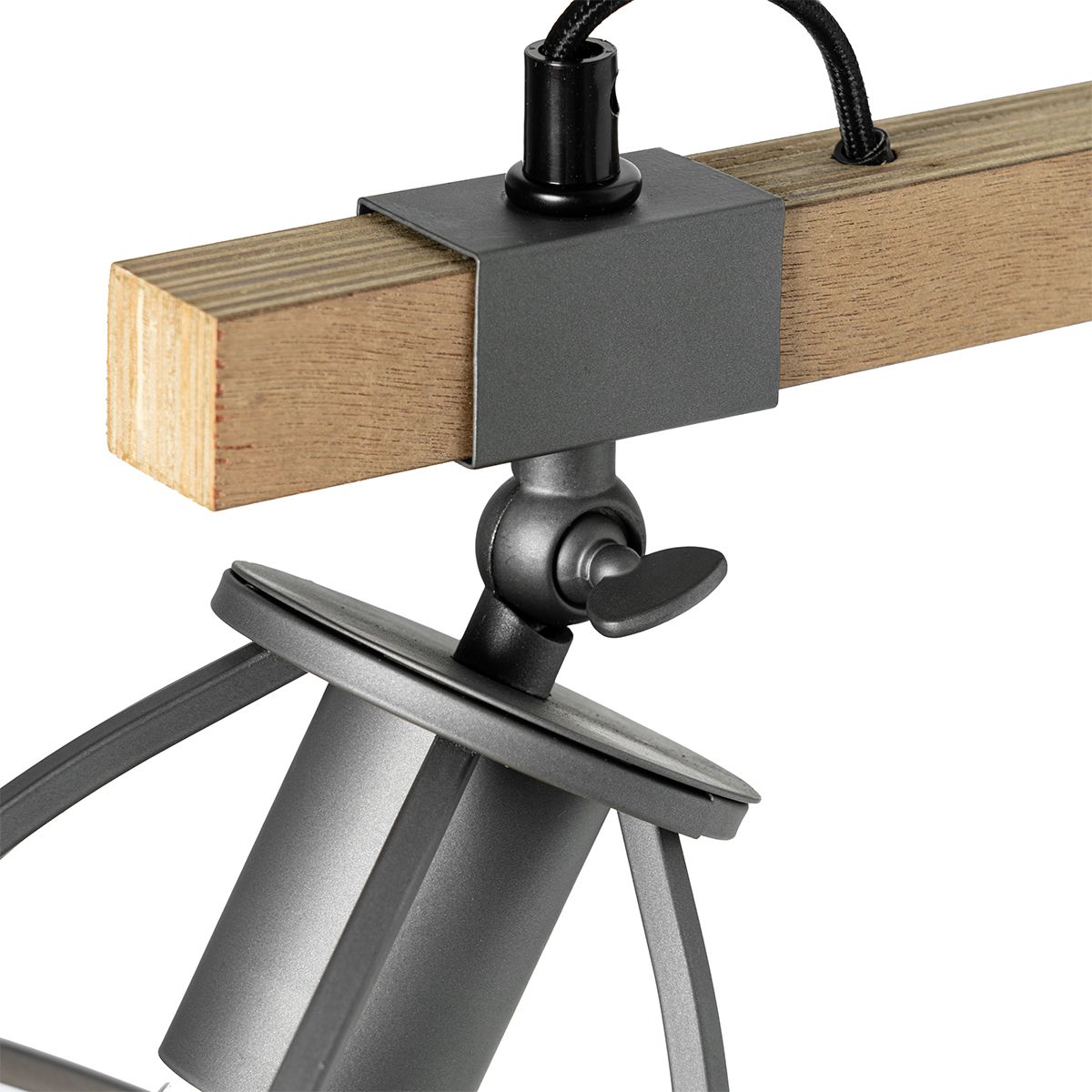 Industriële wandlamp donkergrijs met hout verstelbaar - Arthur