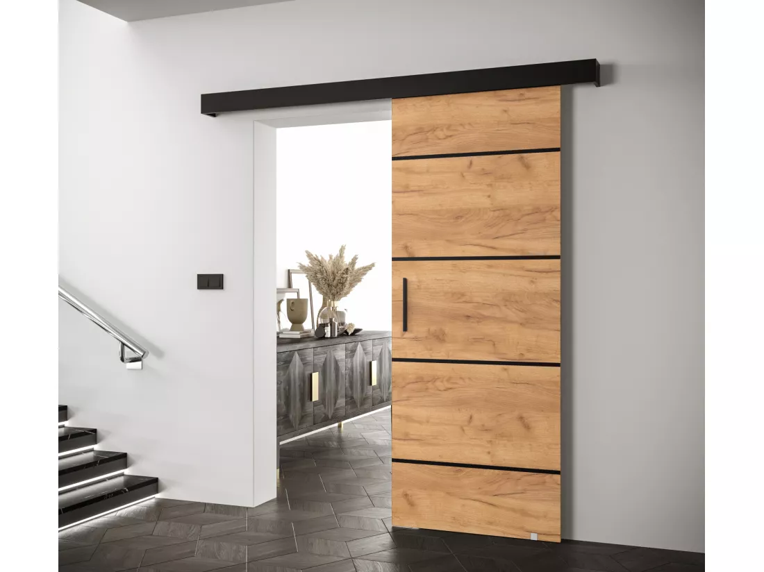Portes coulissantes Salwador IV 70x204 cm (Chêne Craft / Noir / Noir)