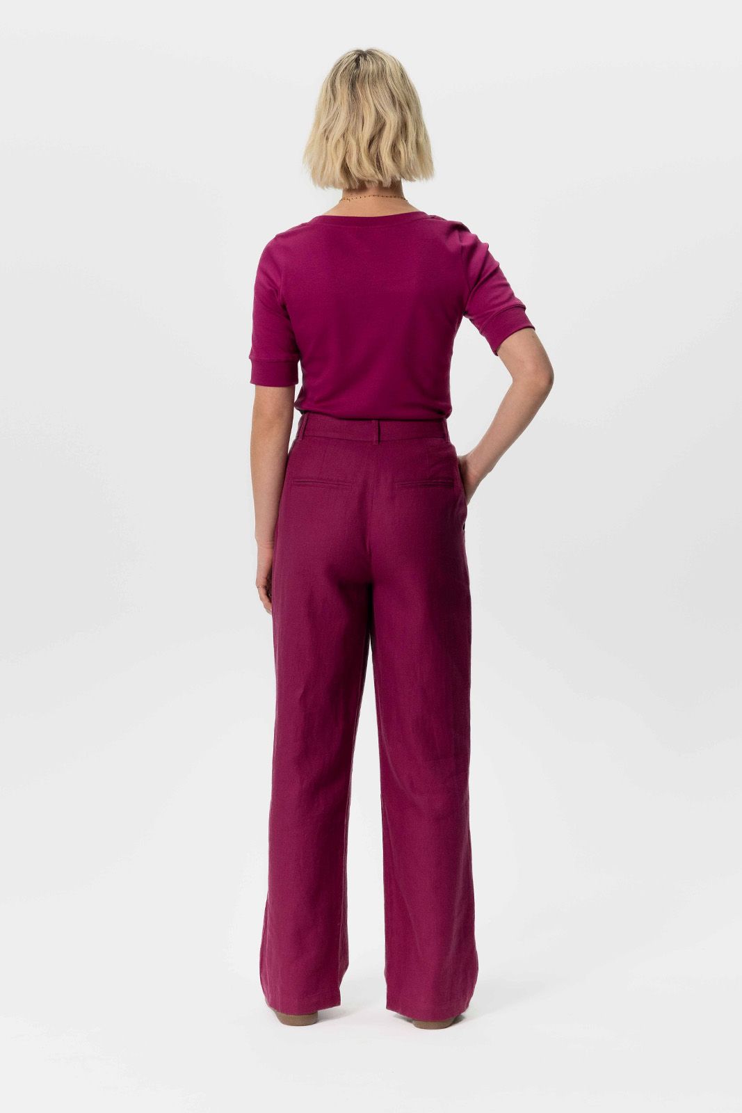 Paarse wide leg linnen pantalon