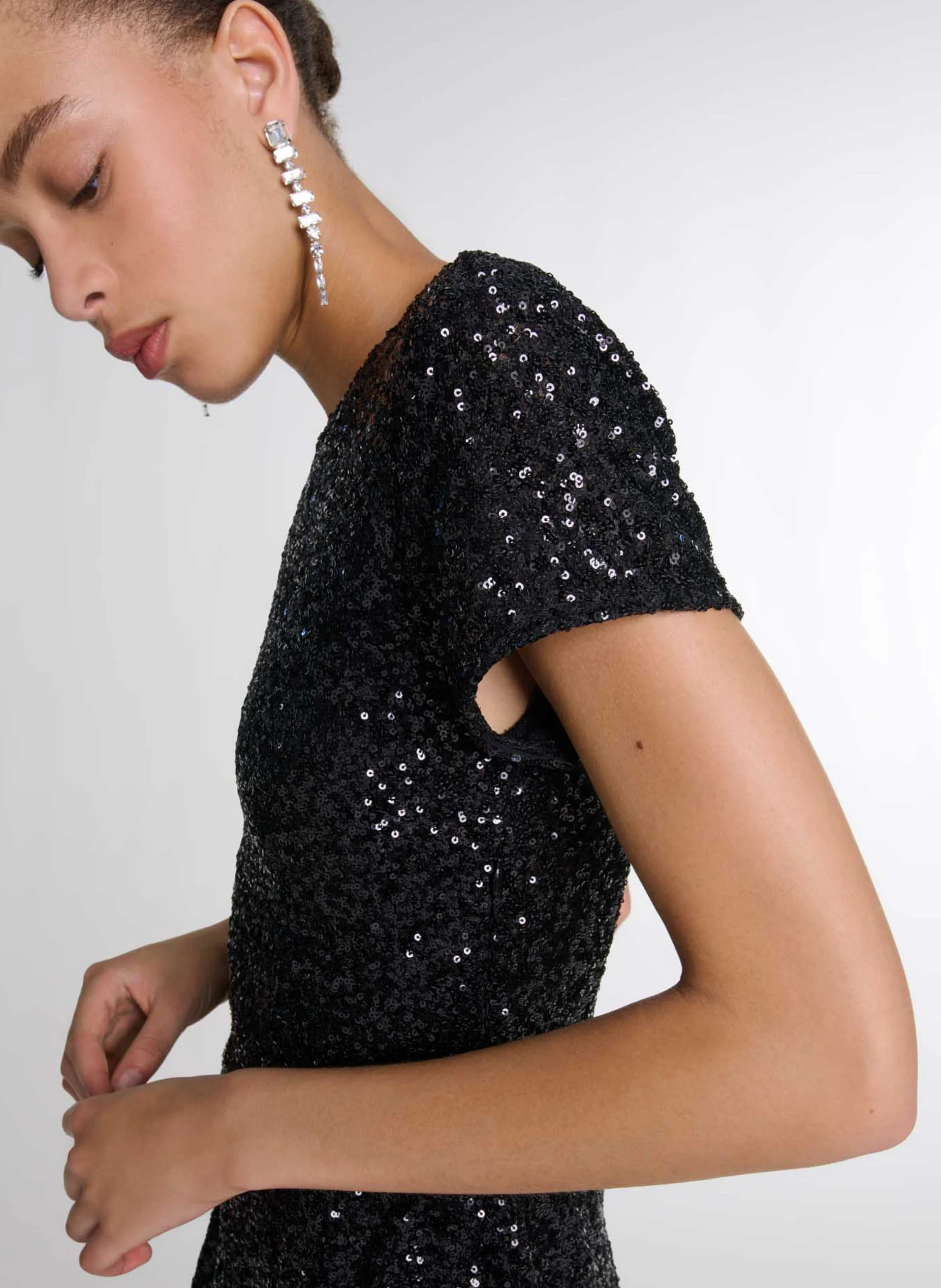 Robe courte col rond | Noir