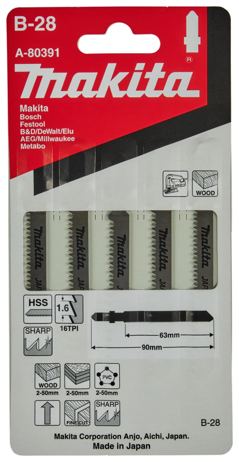 Makita A-80391 HSS Decoupeerzaagblad - 63 mm- Hout (5st)