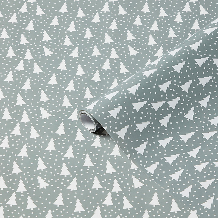 Papier cadeau Noël motif sapin vert et blanc l.70 cm x L.4m