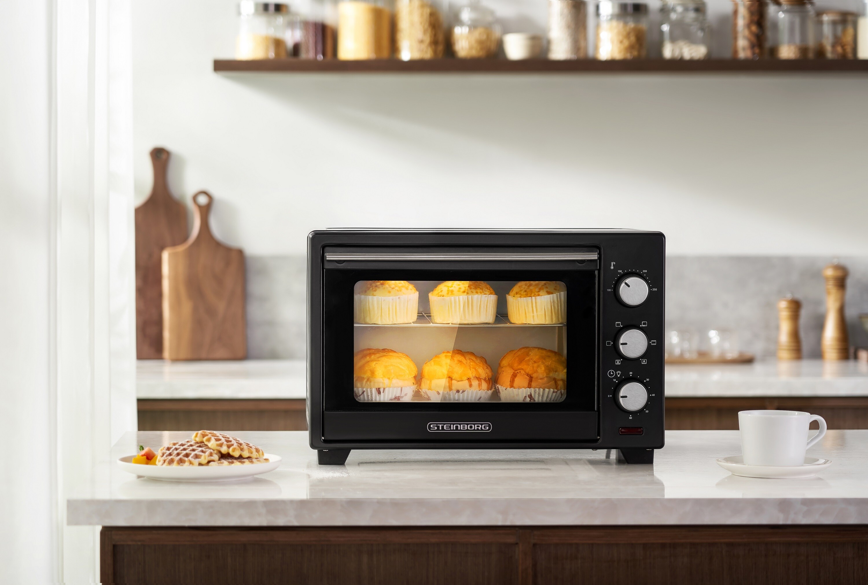 Steinborg Minibackofen Pizzaofen 25L mit Umluft 1600W schwarz