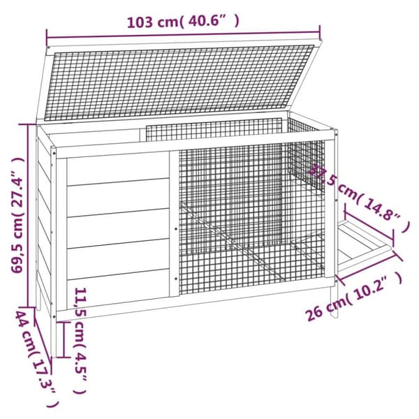 vidaXL Kaninbur mocca 103x44x69,5 cm heltre furu
