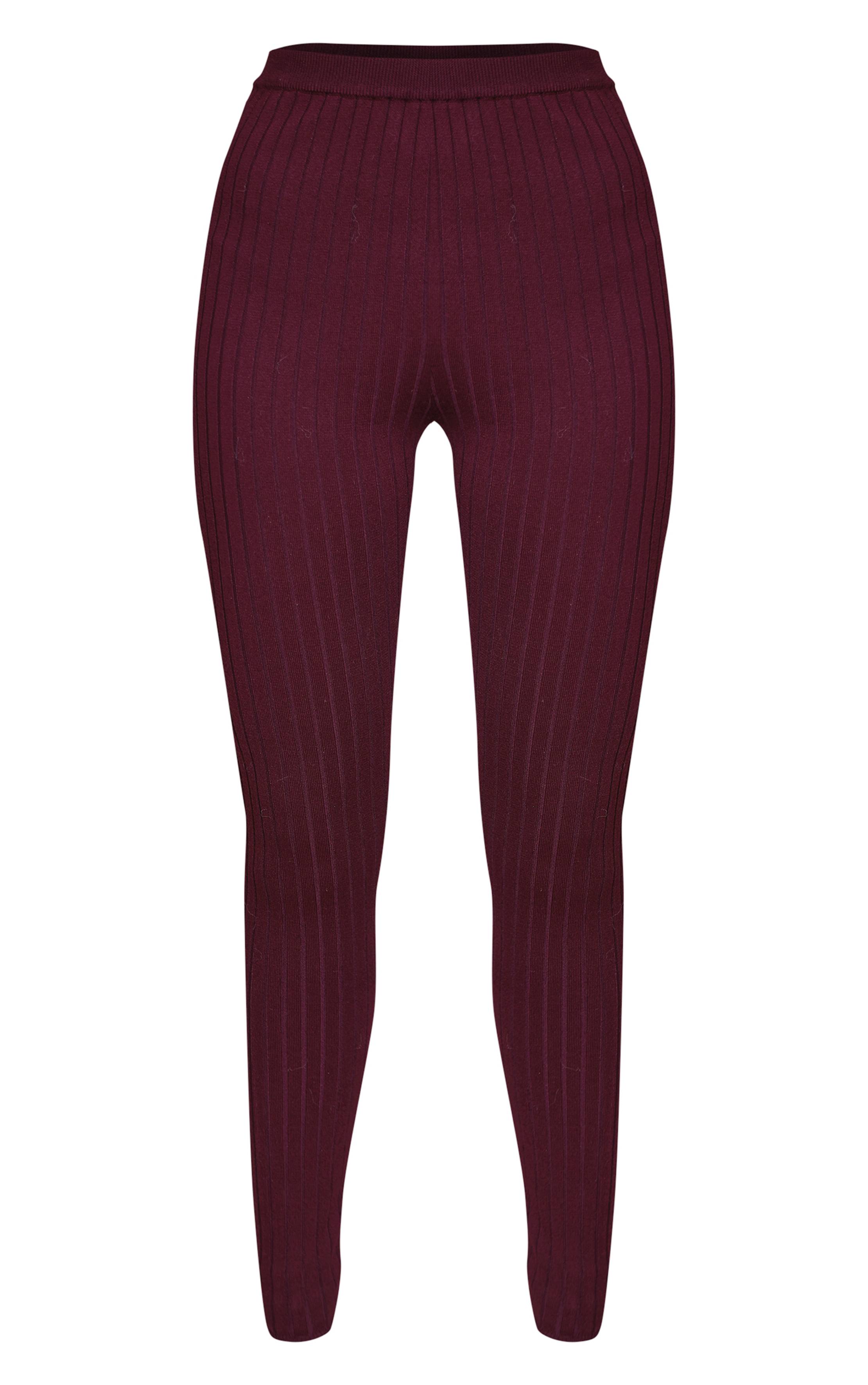 Rouge Vin Legging Côtelé En Maille