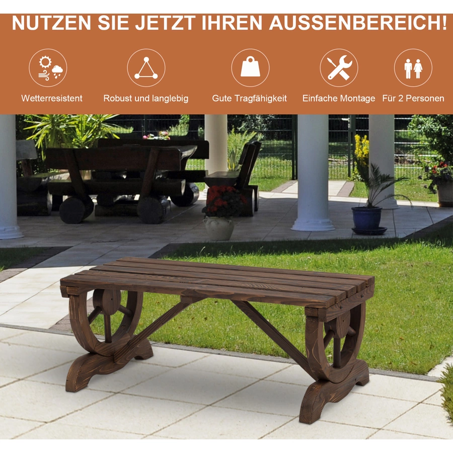 Outsunny Sitzbank im Wagenrad-Design dunkelbraun